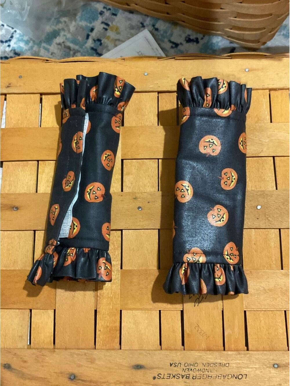 2 Longaberger Pumpkins Basket Handle Grippers Fabric Halloween fall